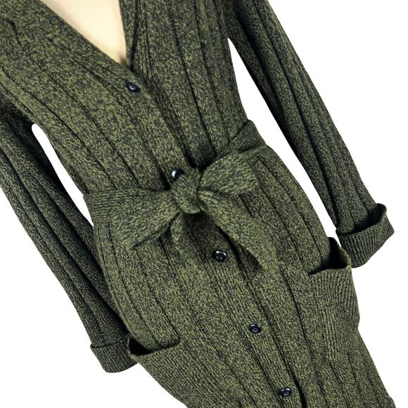 Vintage Distinctive Olive Green Belted Cardigan Dark Academia Cottagecore S - Picture 4 of 9